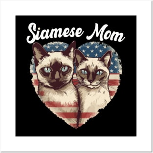 Cat Mom 4th of July Siamese Cat Heart Posters and Art
